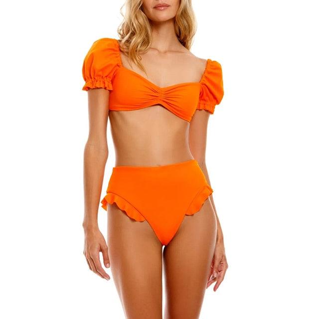 "Sea Duchess – Puff Sleeve Open-Back High-Cut Swimsuit"