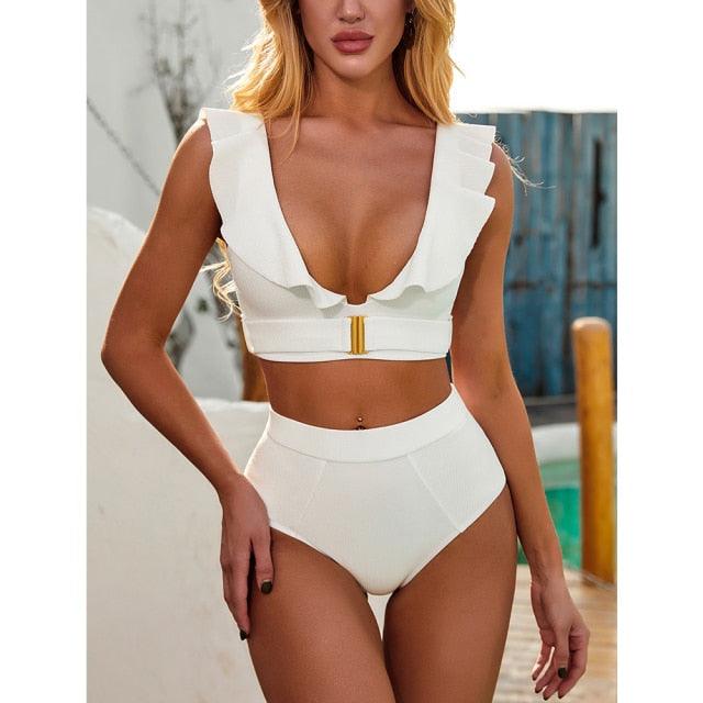 "Sea Duchess – Puff Sleeve Open-Back High-Cut Swimsuit"