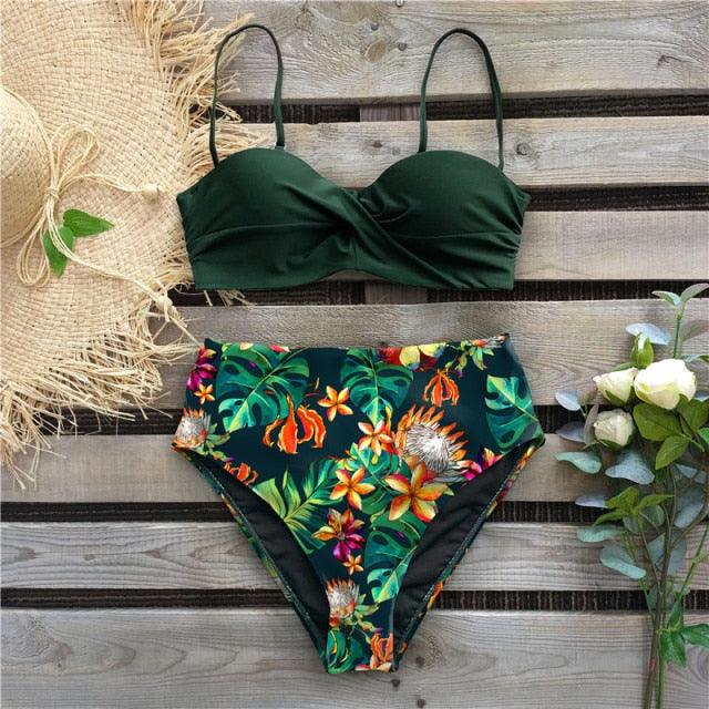 "Reef Siren – Solid Push-Up Cross-Back Bikini Set"