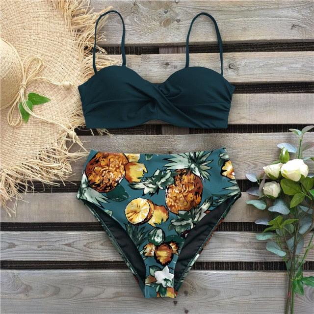"Reef Siren – Solid Push-Up Cross-Back Bikini Set"
