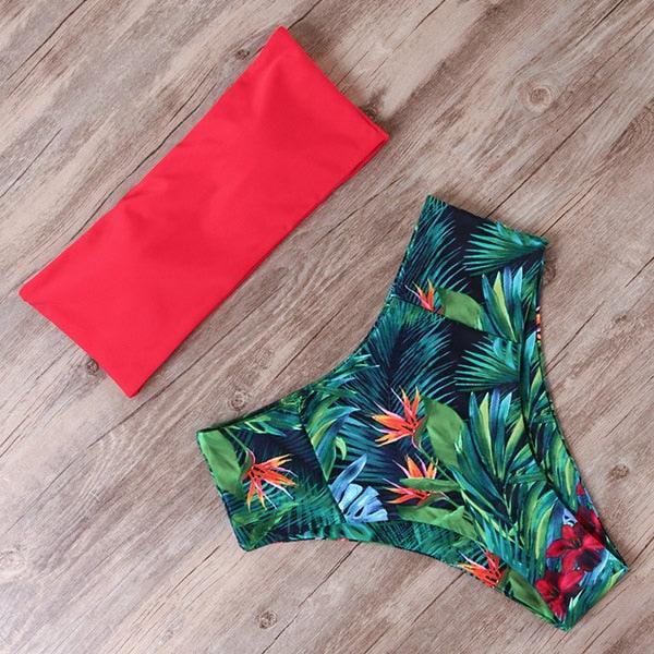 "Tidal Bandeau – Lace-Up High-Waist Bikini Set"