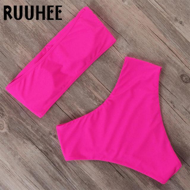 "Tidal Bandeau – Lace-Up High-Waist Bikini Set"