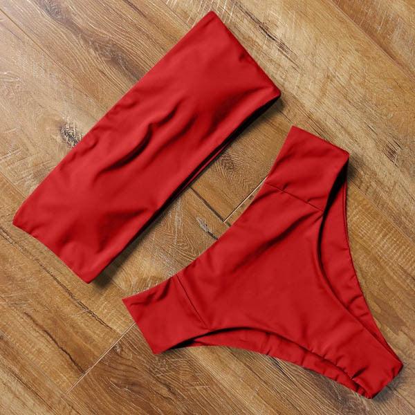 "Tidal Bandeau – Lace-Up High-Waist Bikini Set"