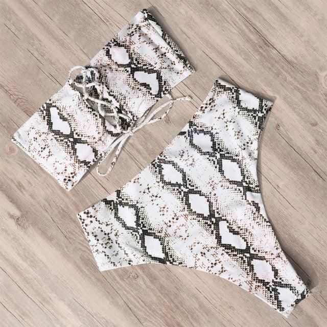 "Tidal Bandeau – Lace-Up High-Waist Bikini Set"