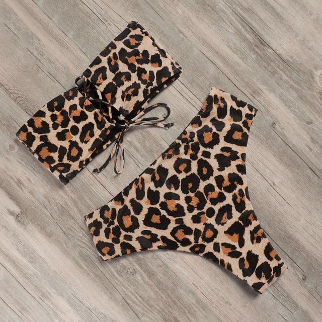 "Tidal Bandeau – Lace-Up High-Waist Bikini Set"