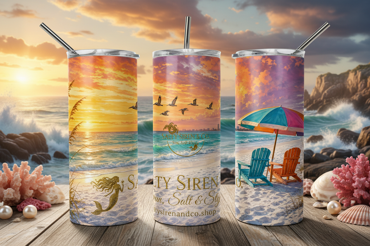 Sarasota Beach 20oz Tumbler - Three Panel Mockup