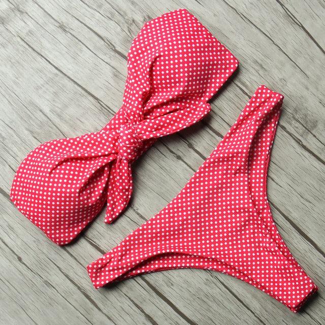 "Turtle Leaf – Print High-Waist Bandeau Bikini Set"