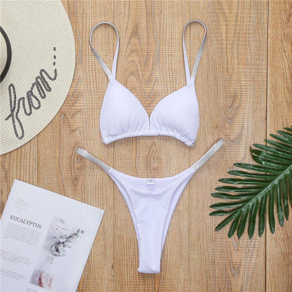 "Diamond Shore – Rhinestone Strap Triangle Bikini Set"