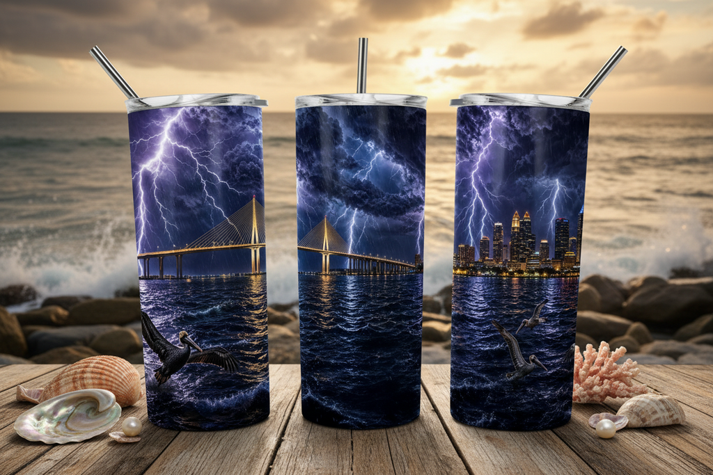 Tampa Lightning 20oz Tumbler - Three Panel Mockup