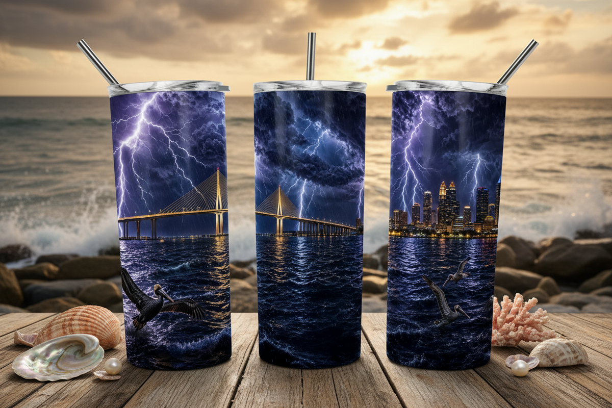 Tampa Lightning 20oz Tumbler - Three Panel Mockup
