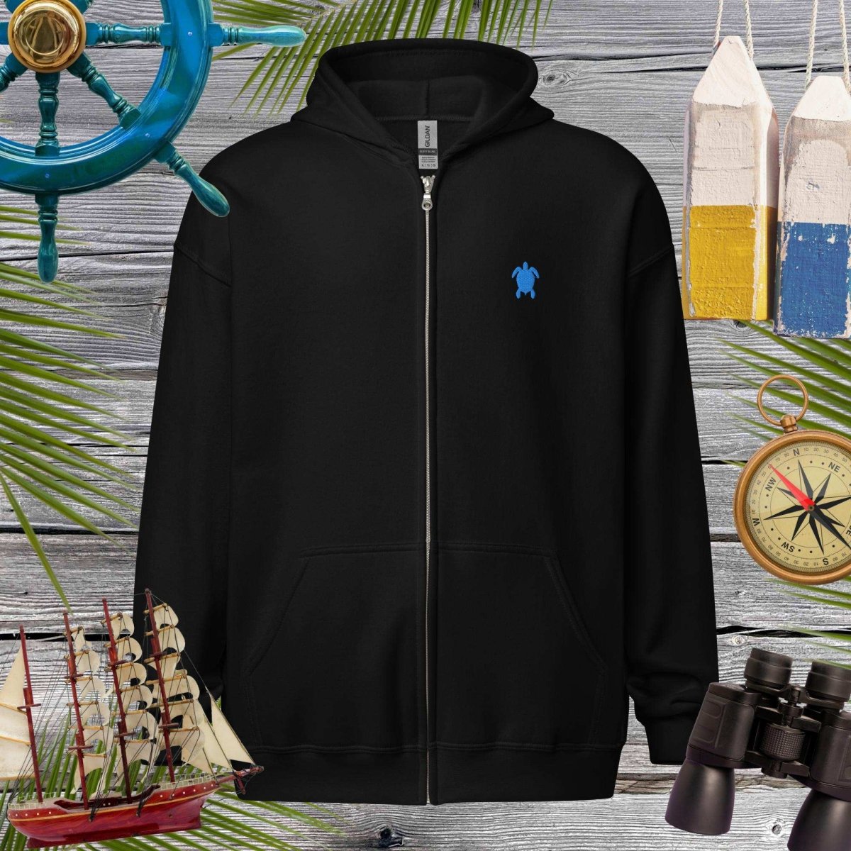 Unisex heavy blend zip hoodie | Embroidered Sea Turtle