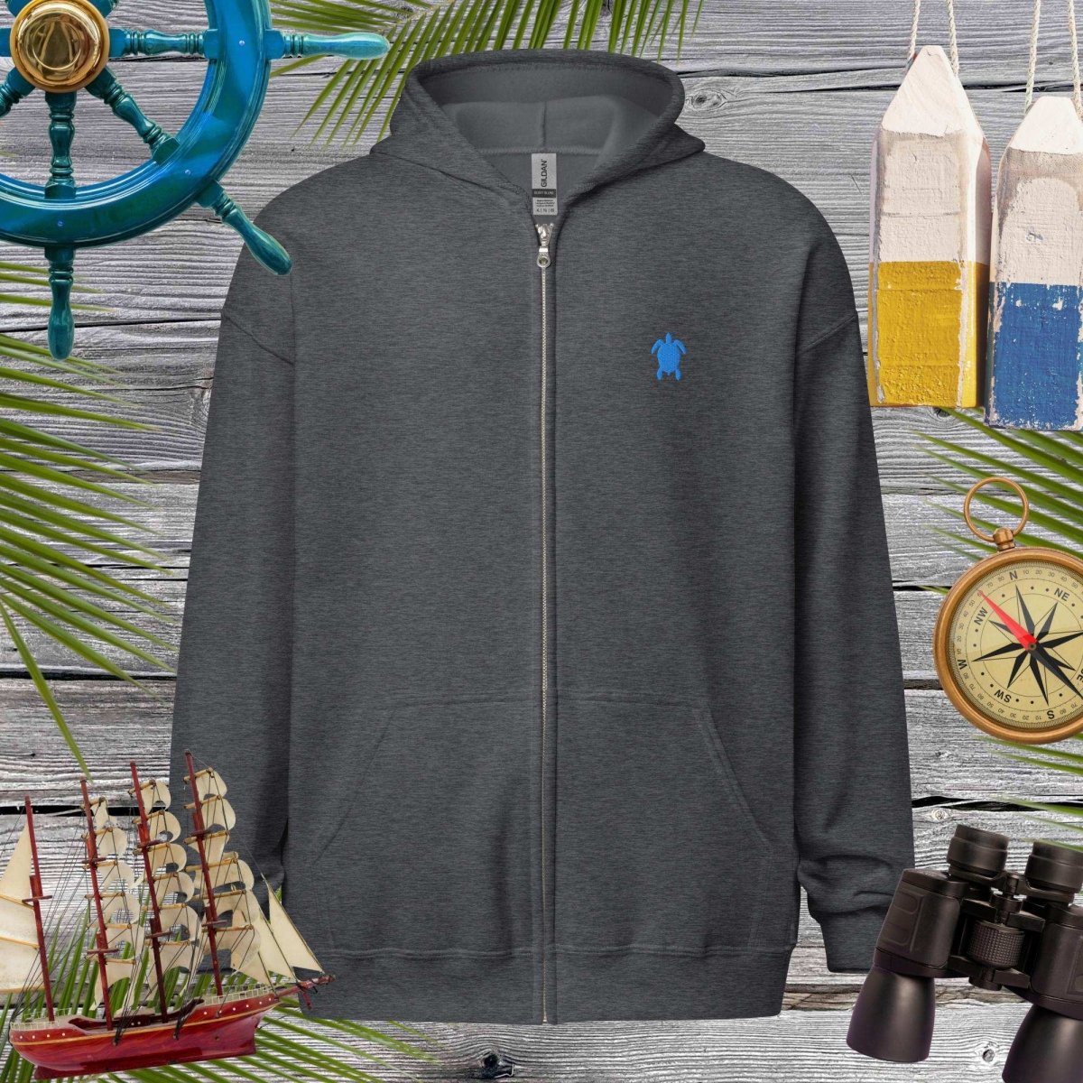 Unisex heavy blend zip hoodie | Embroidered Sea Turtle