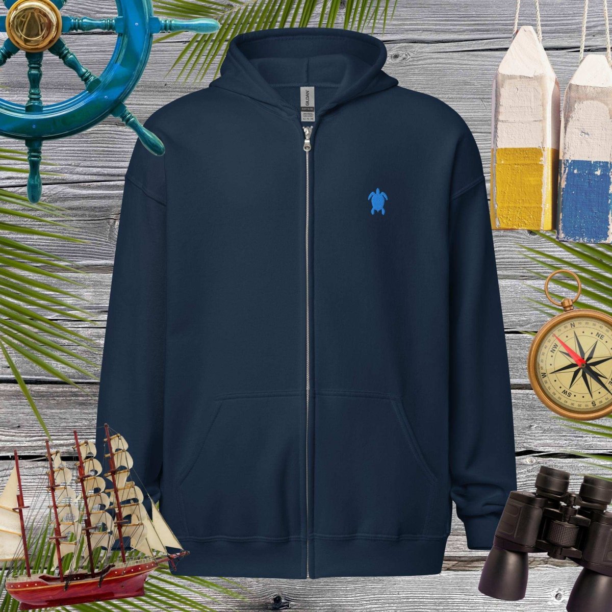 Unisex heavy blend zip hoodie | Embroidered Sea Turtle