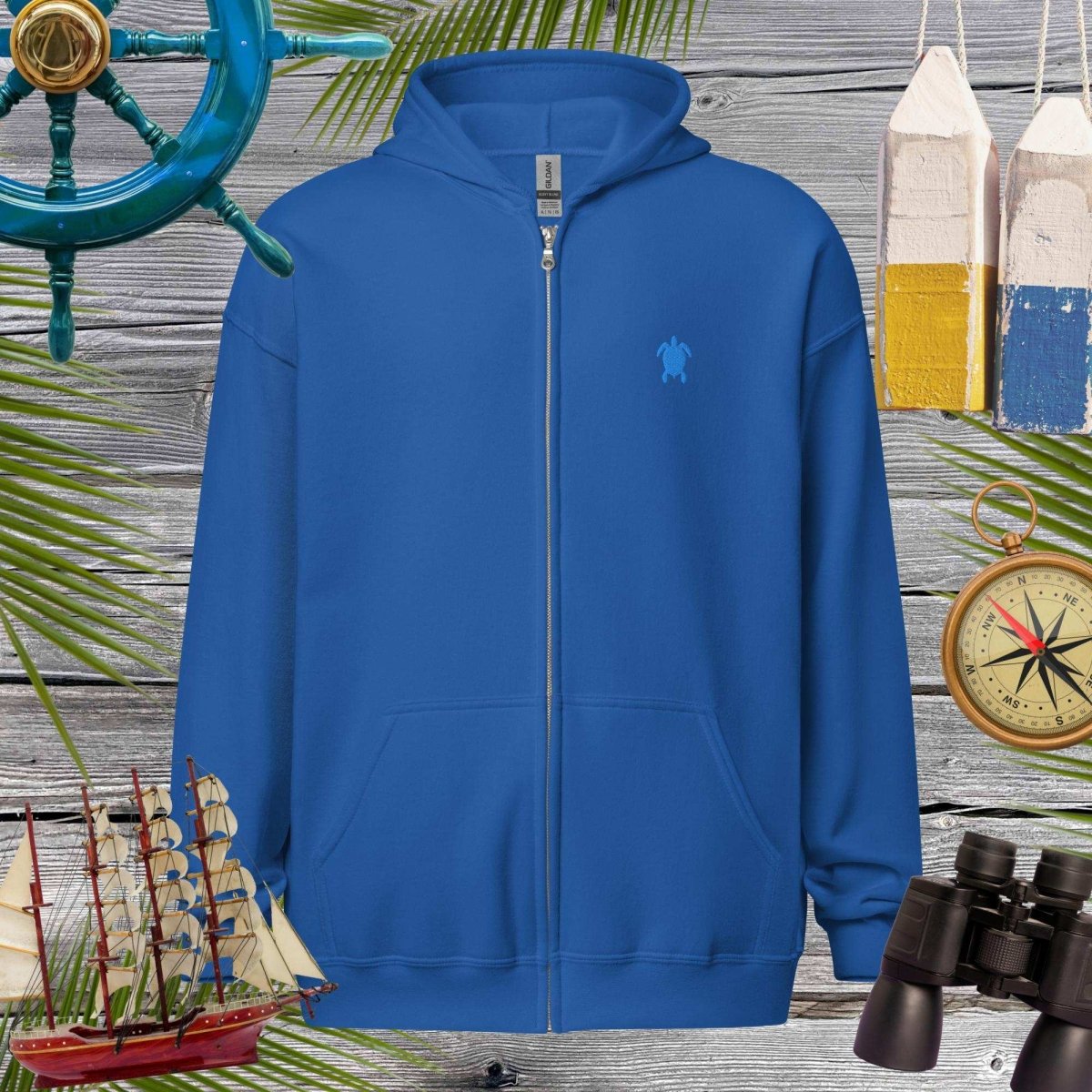 Unisex heavy blend zip hoodie | Embroidered Sea Turtle