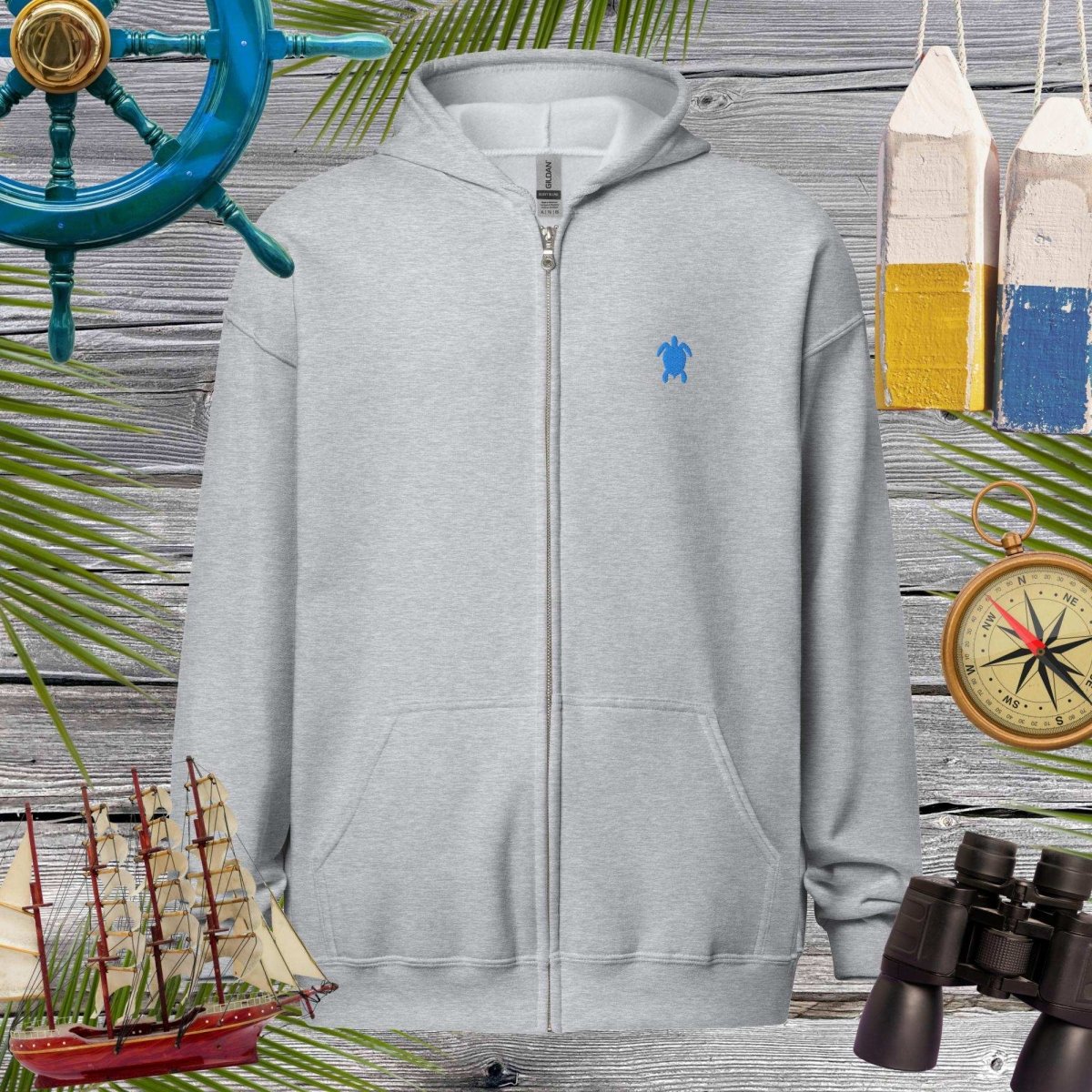 Unisex heavy blend zip hoodie | Embroidered Sea Turtle