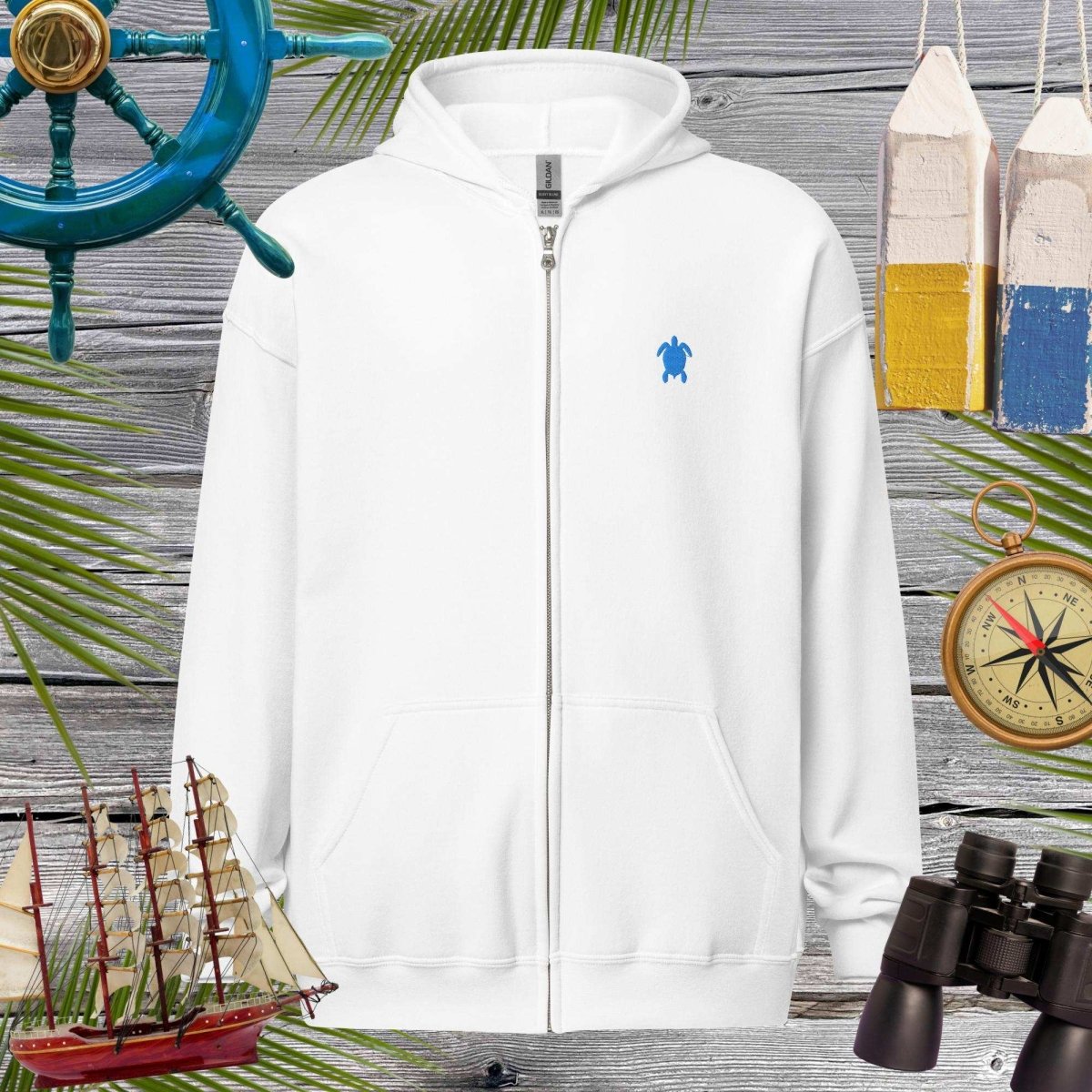 Unisex heavy blend zip hoodie | Embroidered Sea Turtle