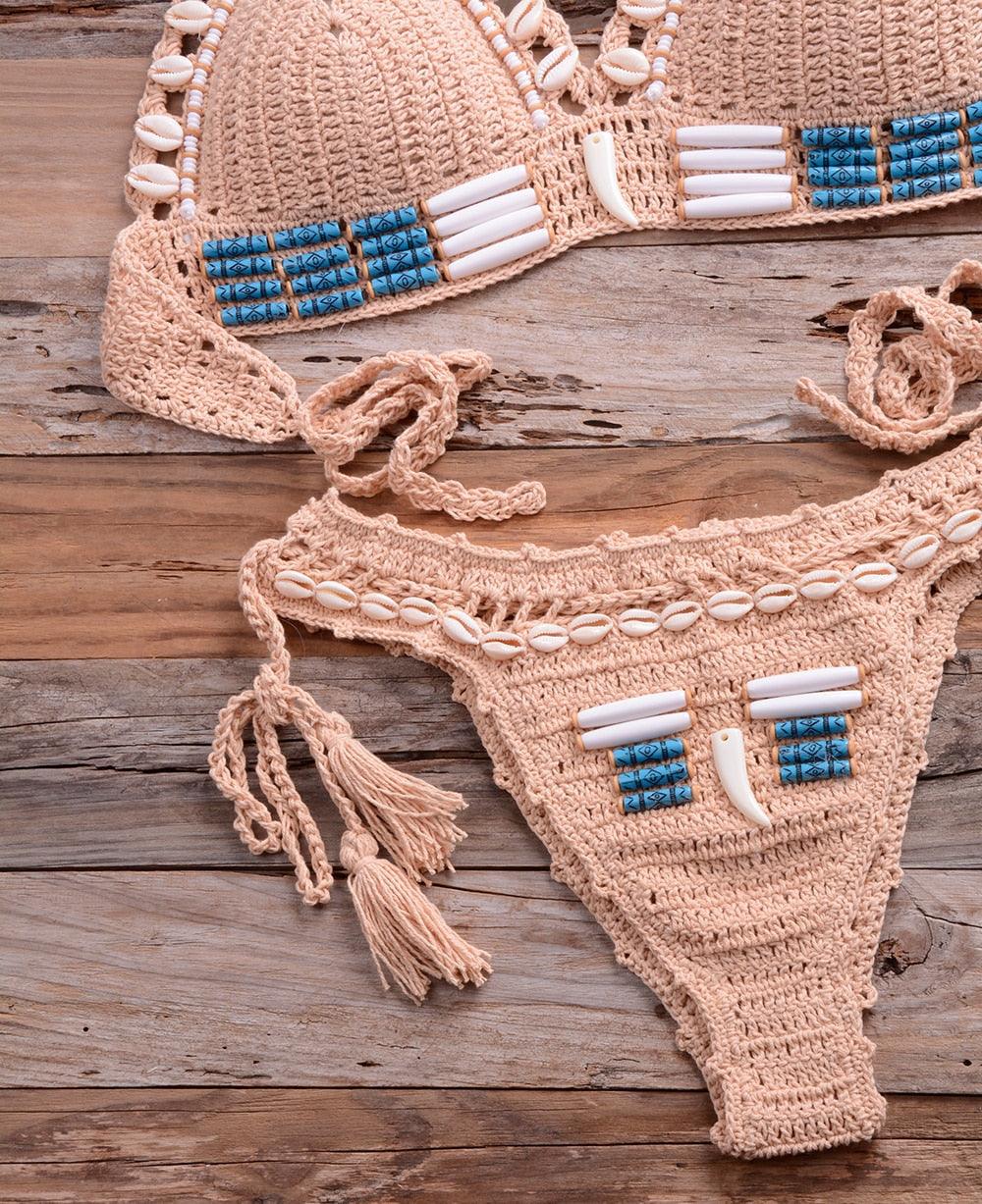 "Sea Witch – Crochet Halter High-Waist Bikini Set"