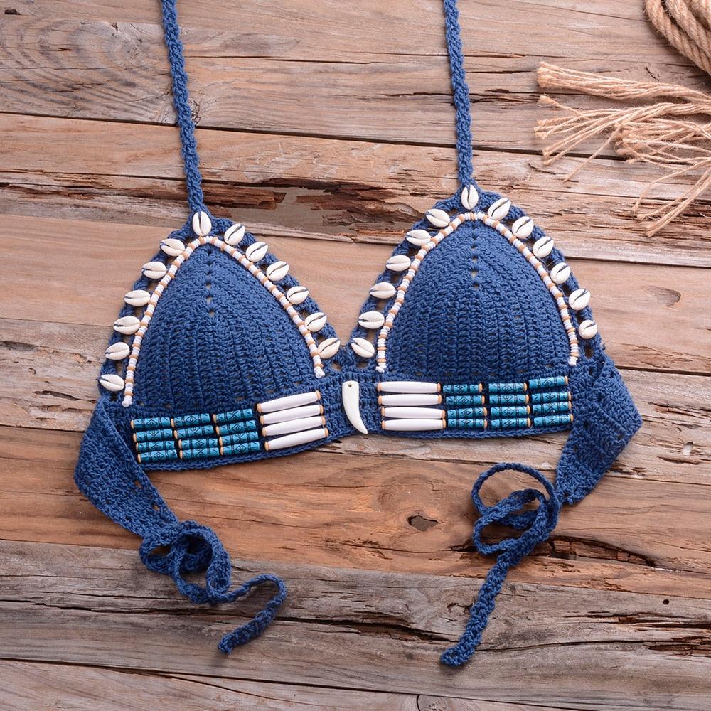 "Sea Witch – Crochet Halter High-Waist Bikini Set"