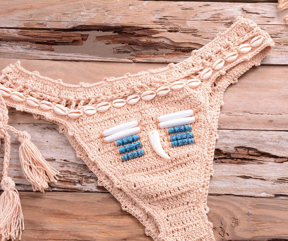 "Sea Witch – Crochet Halter High-Waist Bikini Set"