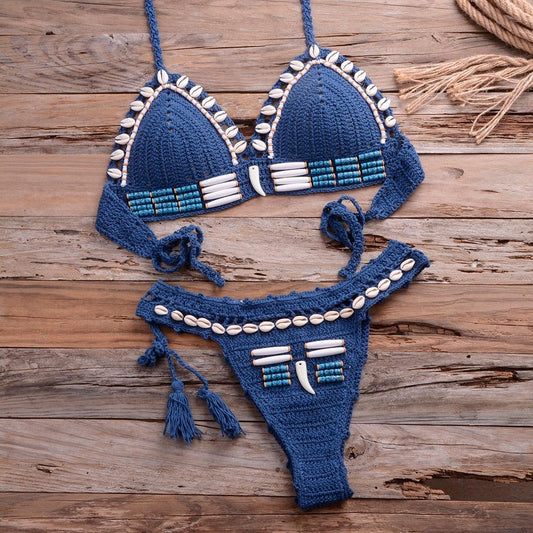 "Sea Witch – Crochet Halter High-Waist Bikini Set"