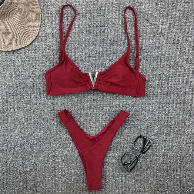 "Sea Foam – Smocked Off-Shoulder Ruffle High-Waist Bikini Set"