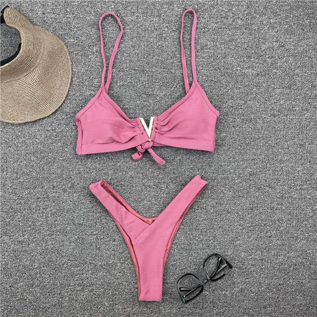 "Sea Foam – Smocked Off-Shoulder Ruffle High-Waist Bikini Set"