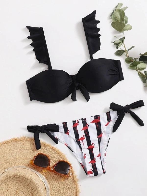 "Flamingo Bay – Ruffle Strap Bow Bikini Set"