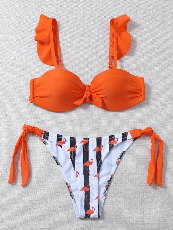 "Flamingo Bay – Ruffle Strap Bow Bikini Set"