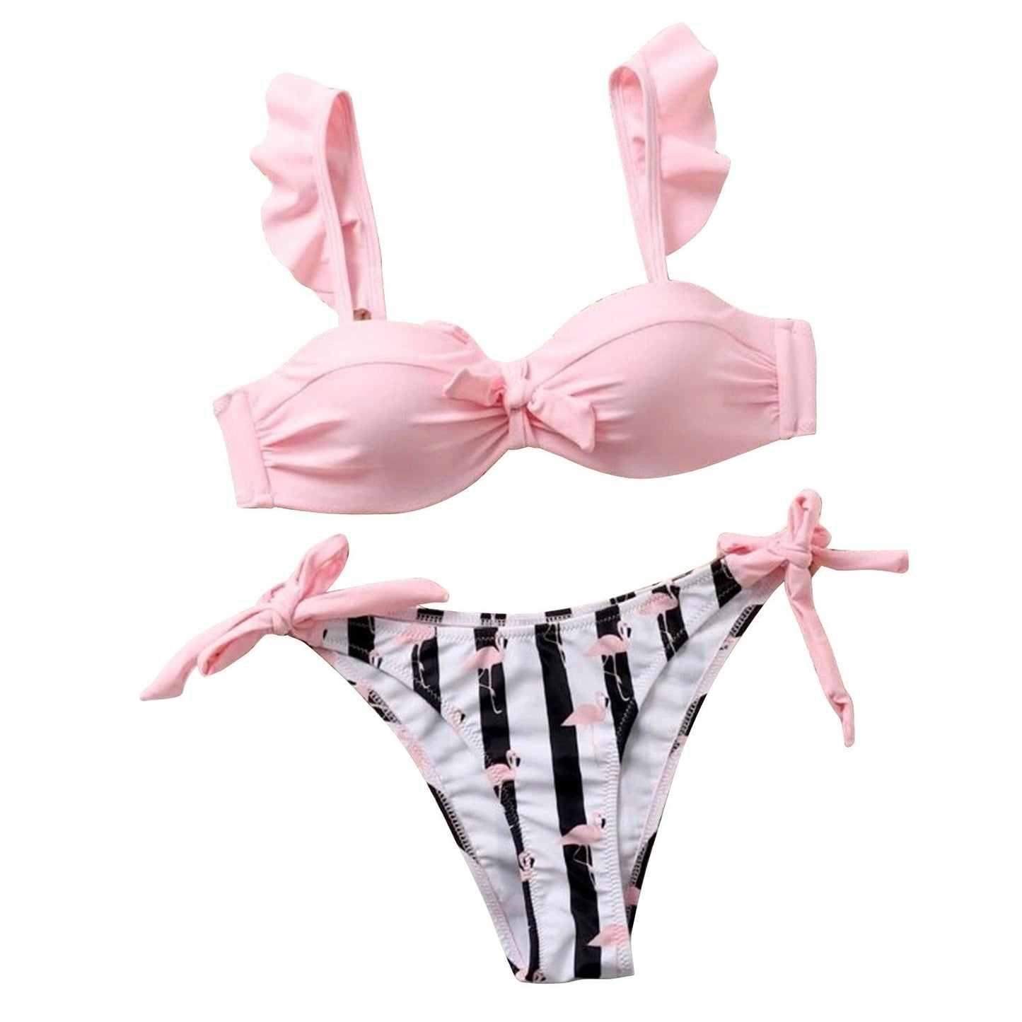 "Flamingo Bay – Ruffle Strap Bow Bikini Set"