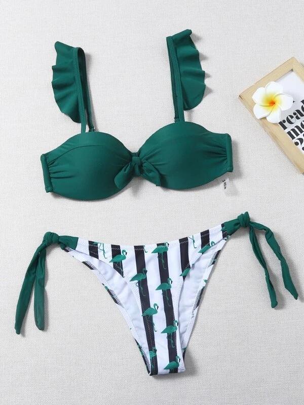 "Flamingo Bay – Ruffle Strap Bow Bikini Set"