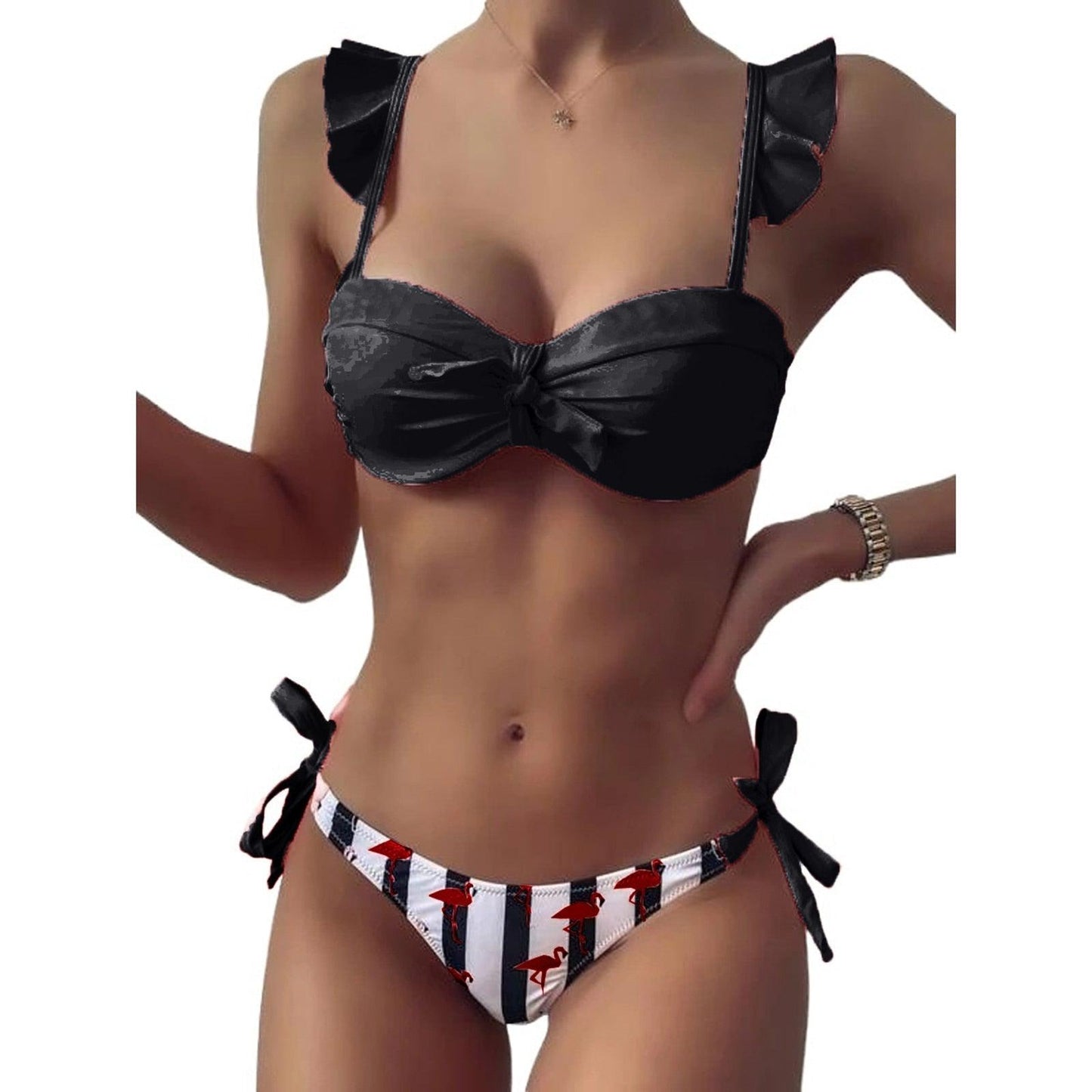 "Flamingo Bay – Ruffle Strap Bow Bikini Set"