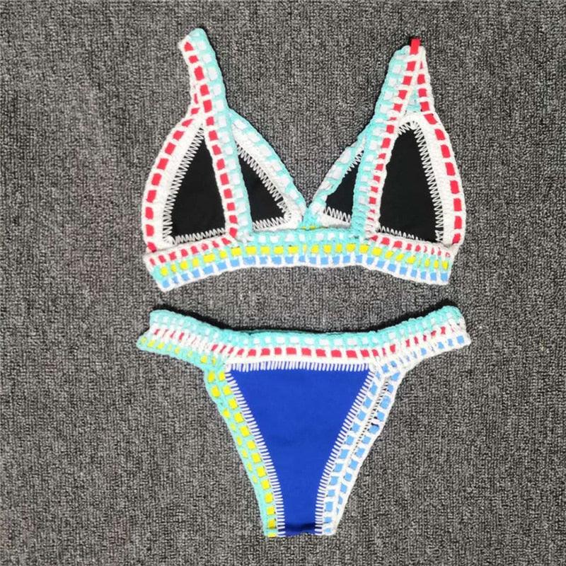 "Driftwood – Handmade Knit Halter Triangle Bikini Set"