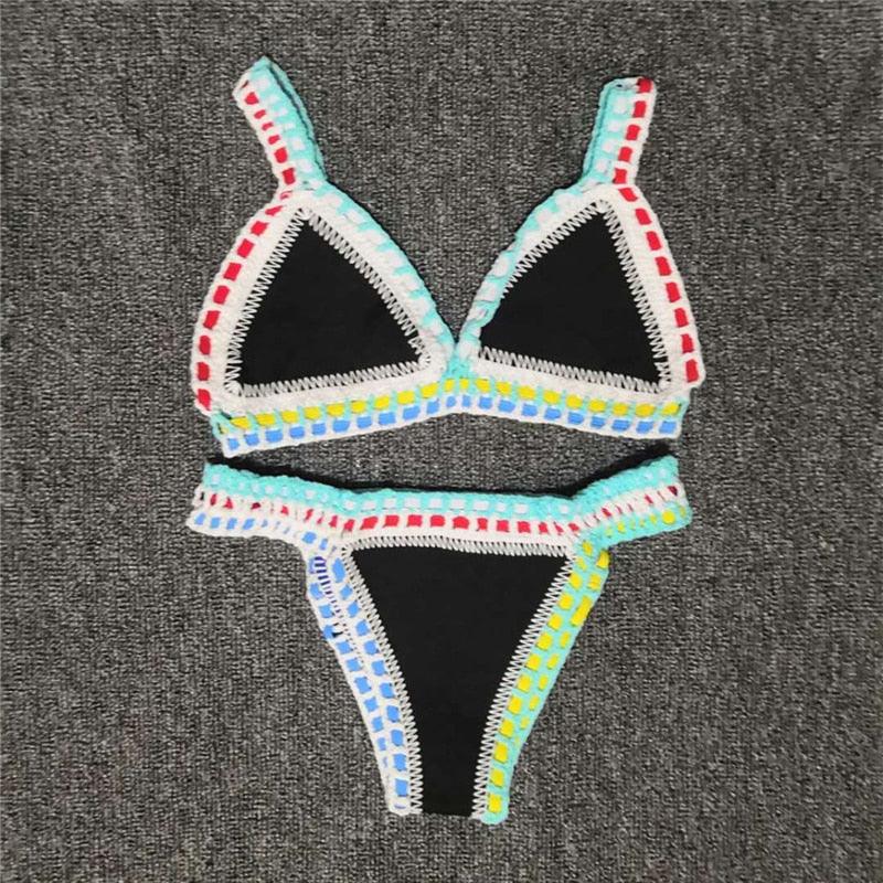 "Driftwood – Handmade Knit Halter Triangle Bikini Set"