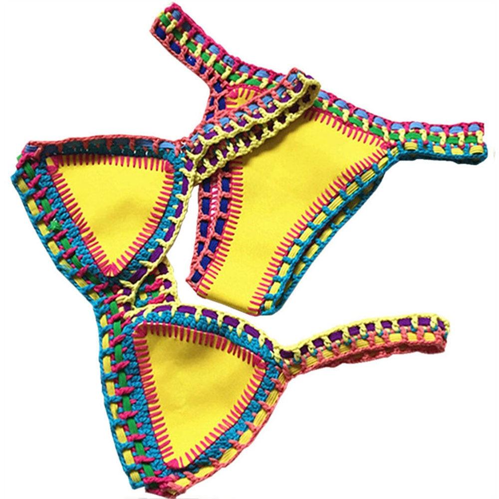 "Driftwood – Handmade Knit Halter Triangle Bikini Set"