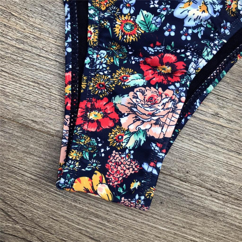 "Dark Bloom – Floral Ruched Bandeau Tie-Side Bikini Set"