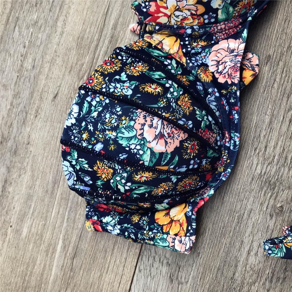 "Dark Bloom – Floral Ruched Bandeau Tie-Side Bikini Set"