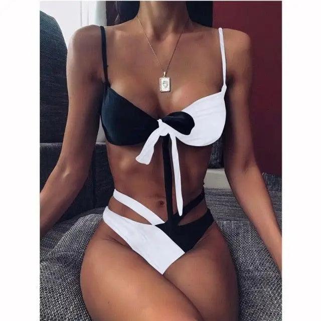 Women New High Waist Bikini Swimsuit Modern Swimwear Female Brazilian-Style Brazilian Bikini Set Bathing Suit Bather Women's Twist Front High Waisted Bikini Swimsuit Halter Drawstring Tie Side Bottom Two Piece Bathing Suit