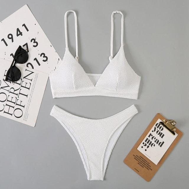 "One Wave – Ribbed One-Shoulder Push-Up Bikini Set"