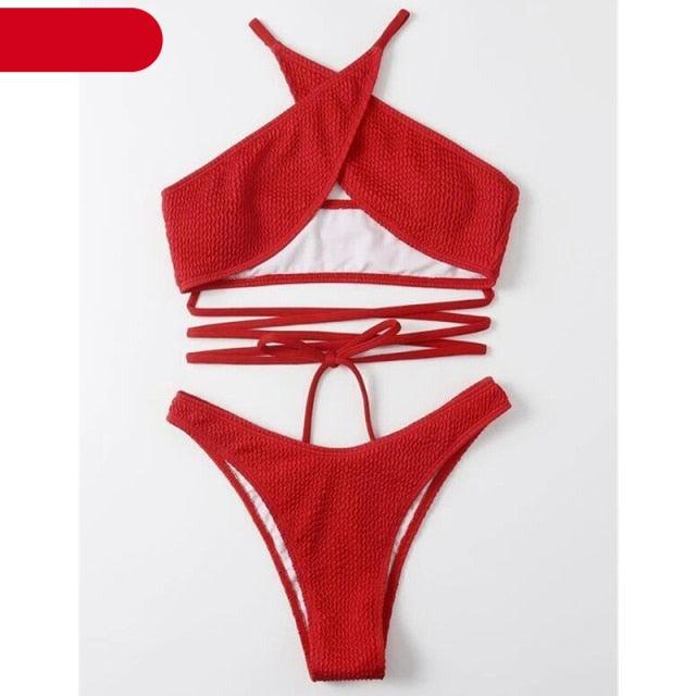 "One Wave – Ribbed One-Shoulder Push-Up Bikini Set"