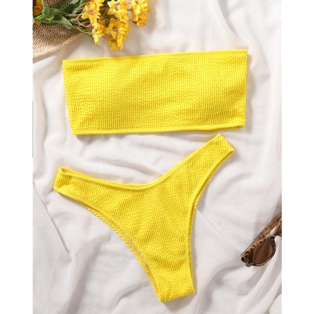 "One Wave – Ribbed One-Shoulder Push-Up Bikini Set"