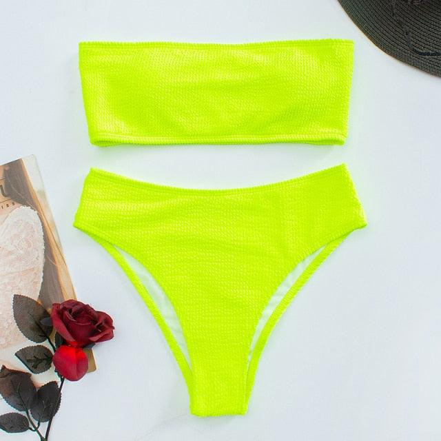 "One Wave – Ribbed One-Shoulder Push-Up Bikini Set"