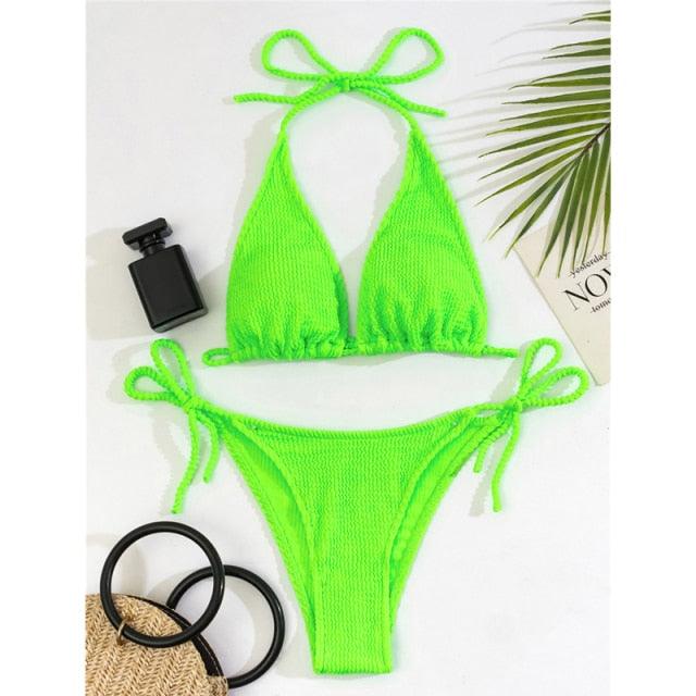 "One Wave – Ribbed One-Shoulder Push-Up Bikini Set"