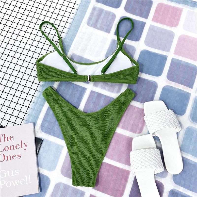 "One Wave – Ribbed One-Shoulder Push-Up Bikini Set"