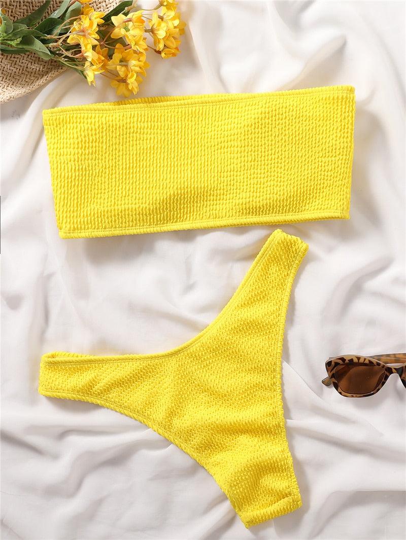 "One Wave – Ribbed One-Shoulder Push-Up Bikini Set"