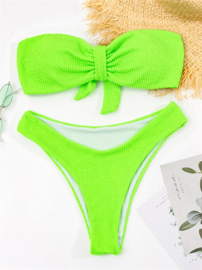 "One Wave – Ribbed One-Shoulder Push-Up Bikini Set"