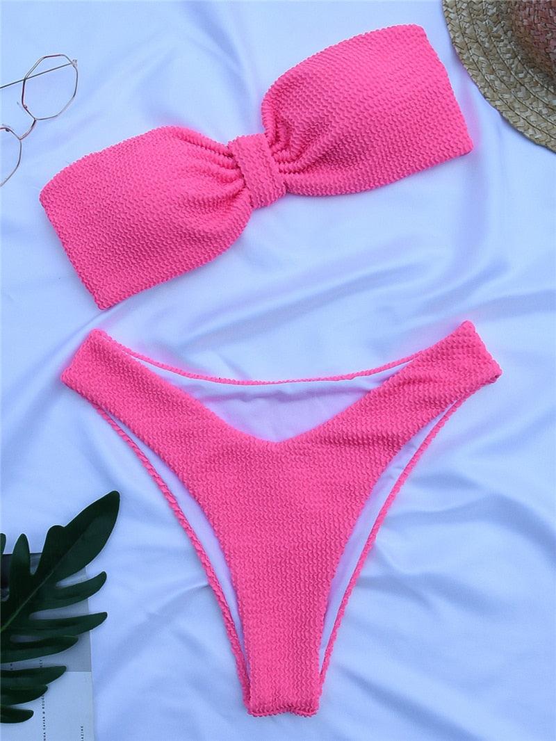 "One Wave – Ribbed One-Shoulder Push-Up Bikini Set"
