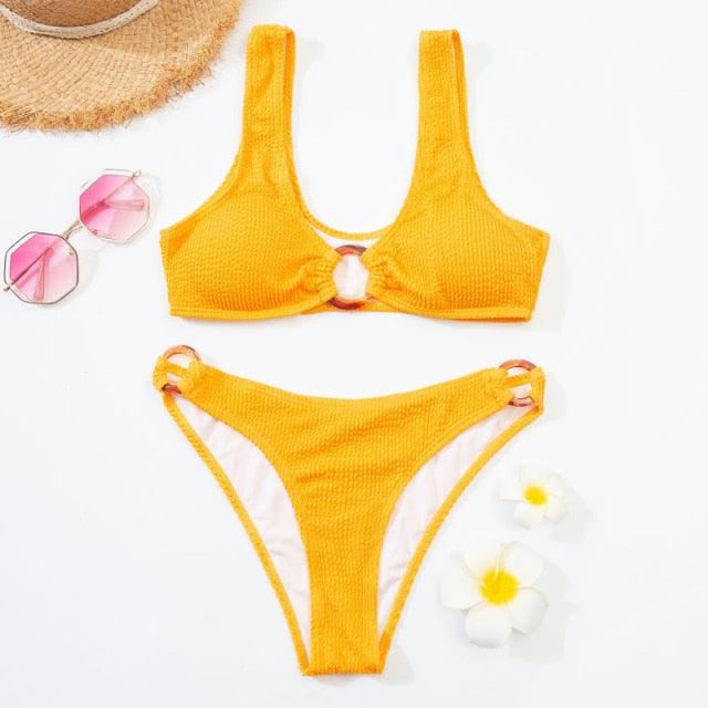 "One Wave – Ribbed One-Shoulder Push-Up Bikini Set"