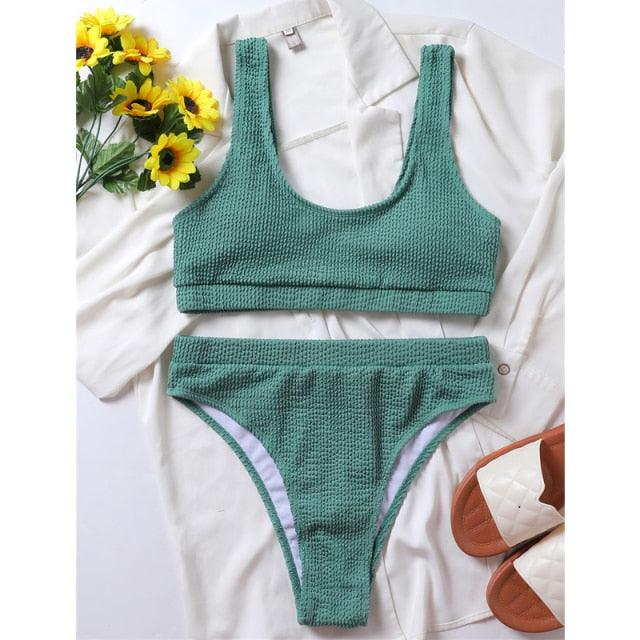 "One Wave – Ribbed One-Shoulder Push-Up Bikini Set"