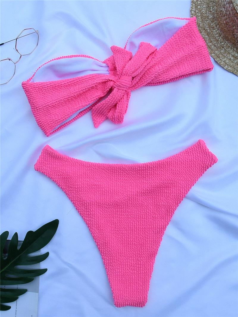 "One Wave – Ribbed One-Shoulder Push-Up Bikini Set"