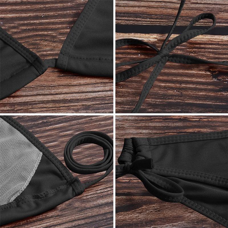"Rainbow Reef – Solid Triangle Halter Bikini Set"